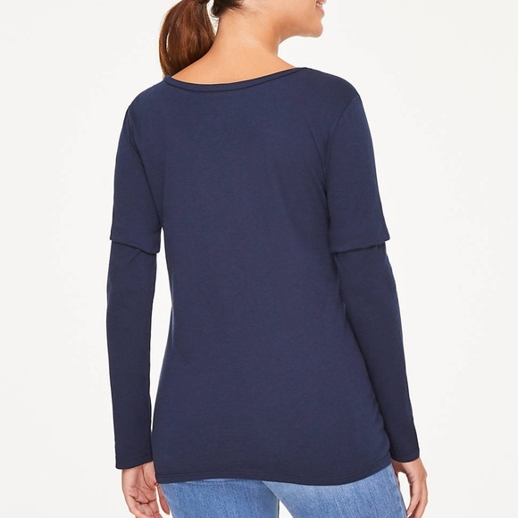 Ann Taylor Loft Womens Top Navy Blue Sequin Long Sleeve Cotton Tee Medium Small - Picture 2 of 10